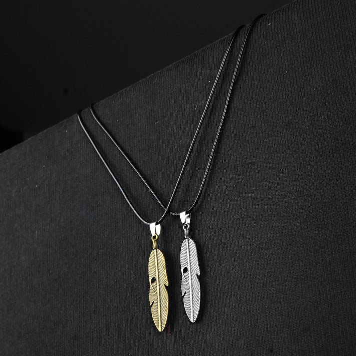 Pair of Golden & Silver Feather pendant with Black rope